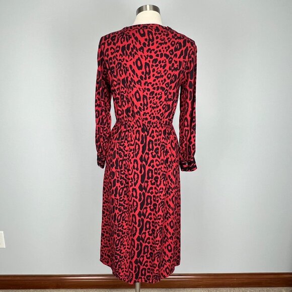 Zara Womens Red Leopard Print Midi Dress Tie Neck Long Sleeves size Medium - Picture 9 of 16